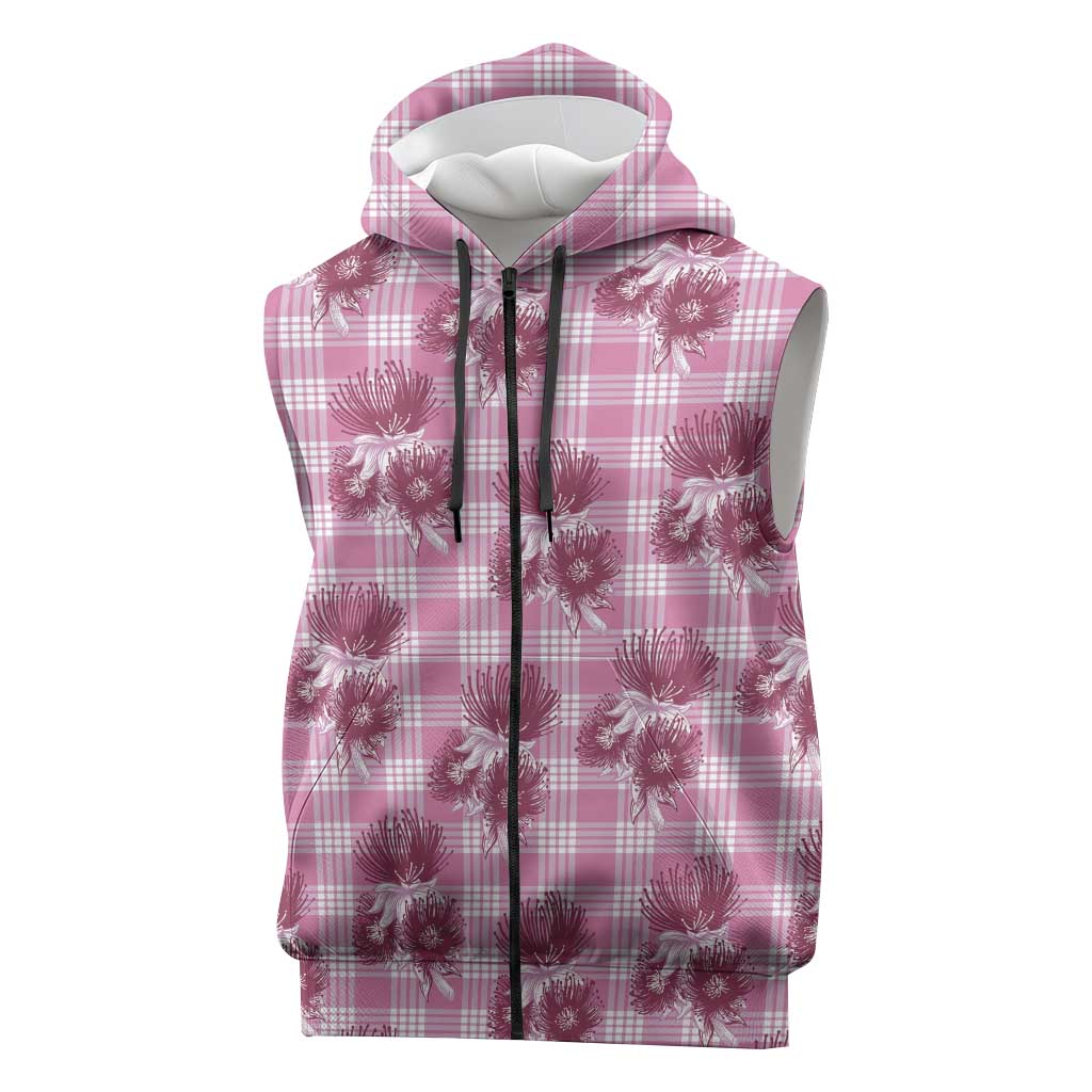 Pink Palaka Hawaii Sleeveless Zip Hoodie Hawaiian Lehua Blossoms