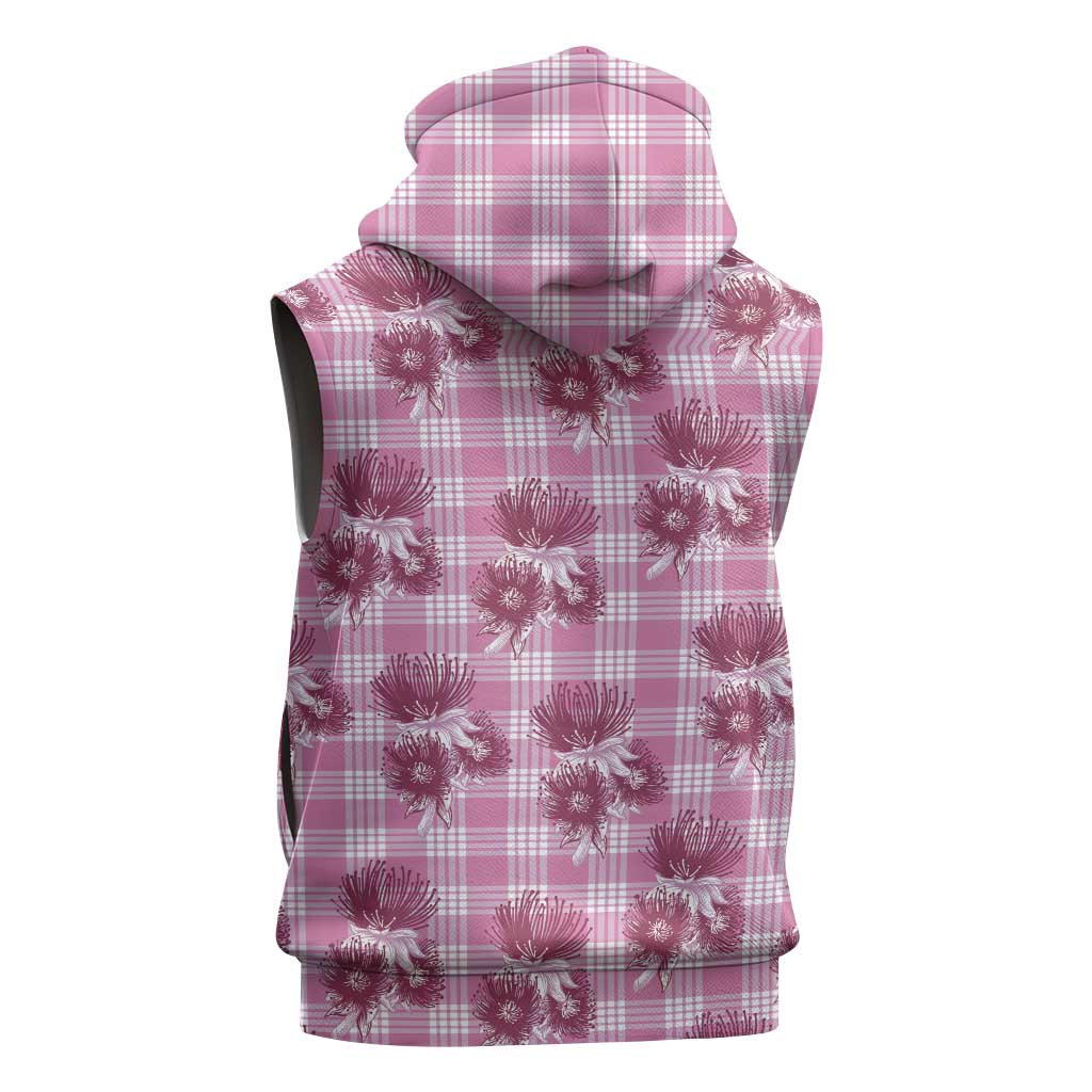 Pink Palaka Hawaii Sleeveless Zip Hoodie Hawaiian Lehua Blossoms