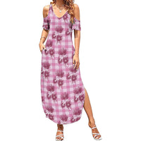 Pink Palaka Hawaii Summer Maxi Dress Hawaiian Lehua Blossoms LT05 Women Pink - Polynesian Pride