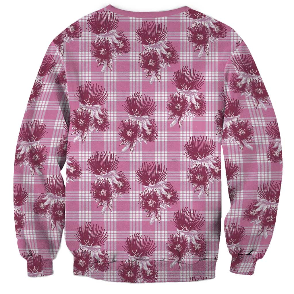 Pink Palaka Hawaii Sweatshirt Hawaiian Lehua Blossoms