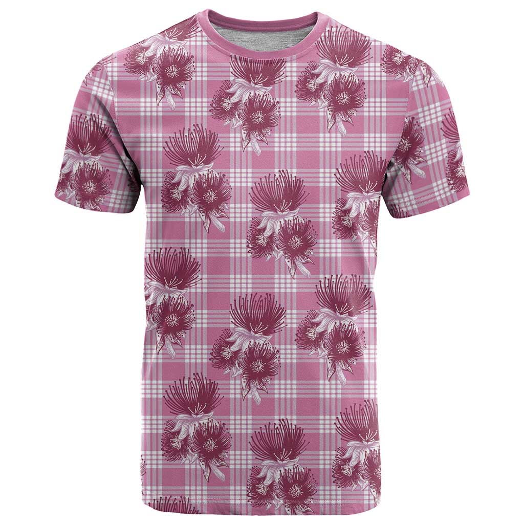 Pink Palaka Hawaii T Shirt Hawaiian Lehua Blossoms