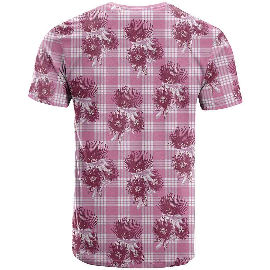 Pink Palaka Hawaii T Shirt Hawaiian Lehua Blossoms