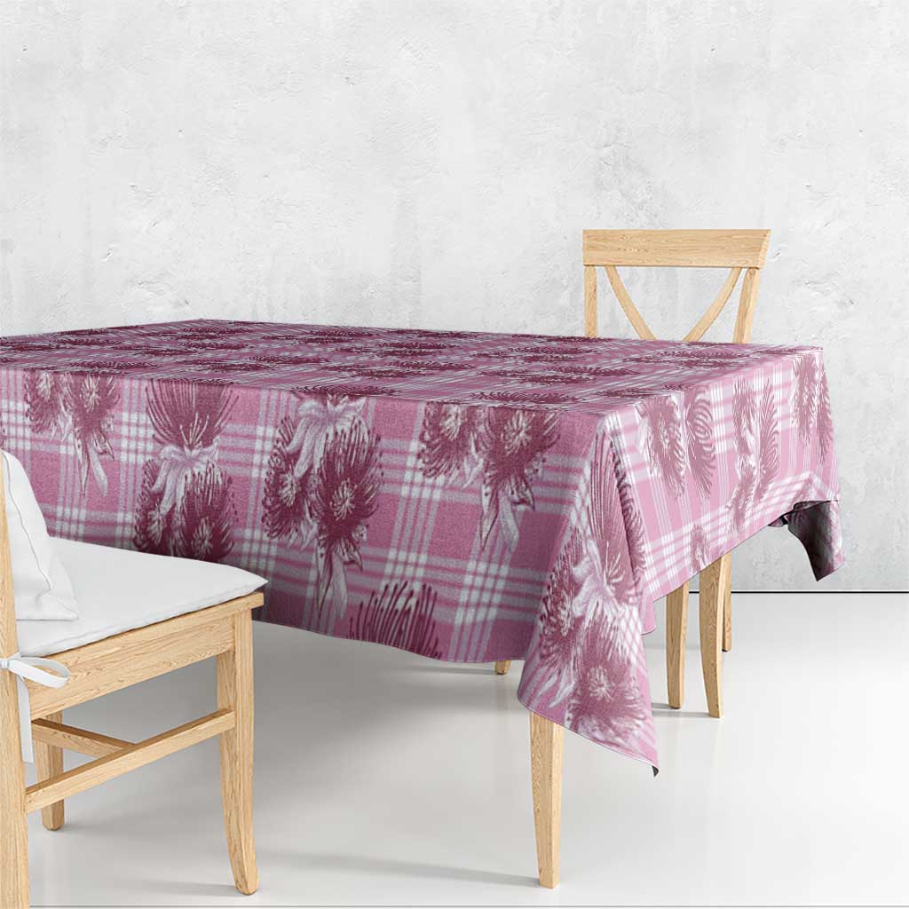 Pink Palaka Hawaii Tablecloth Hawaiian Lehua Blossoms