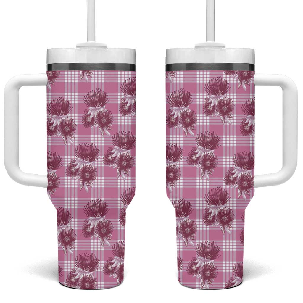 Pink Palaka Hawaii Tumbler With Handle Hawaiian Lehua Blossoms LT05 One Size: 40 oz Pink - Polynesian Pride