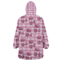 Pink Palaka Hawaii Wearable Blanket Hoodie Hawaiian Lehua Blossoms