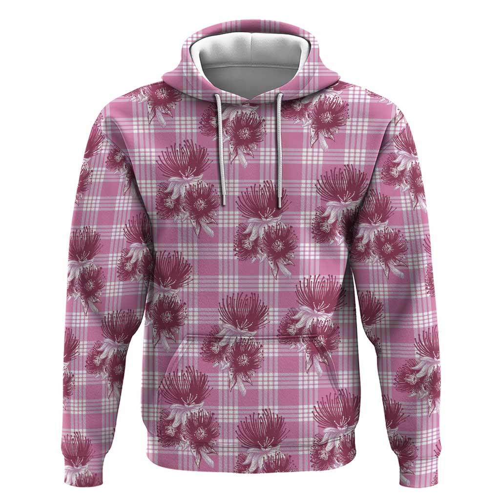 Pink Palaka Hawaii Zip Hoodie Hawaiian Lehua Blossoms