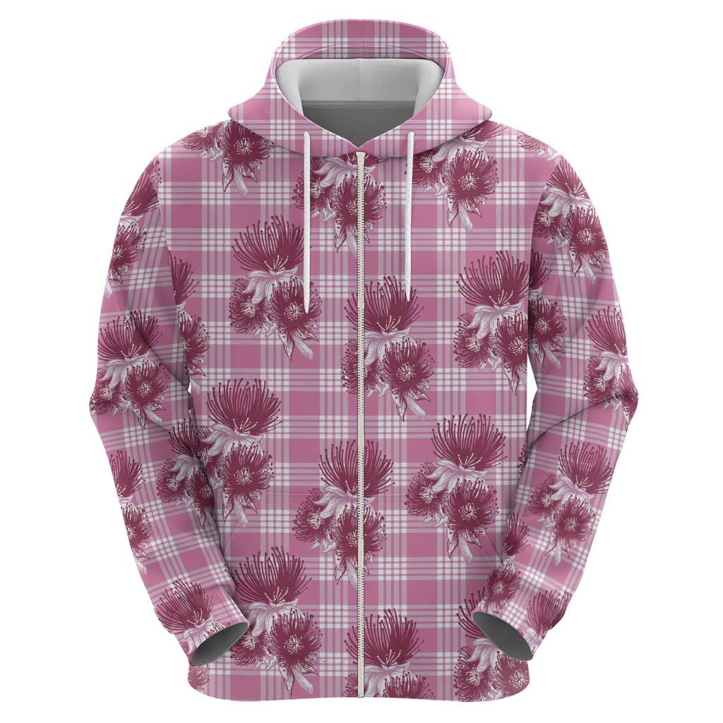 Pink Palaka Hawaii Zip Hoodie Hawaiian Lehua Blossoms