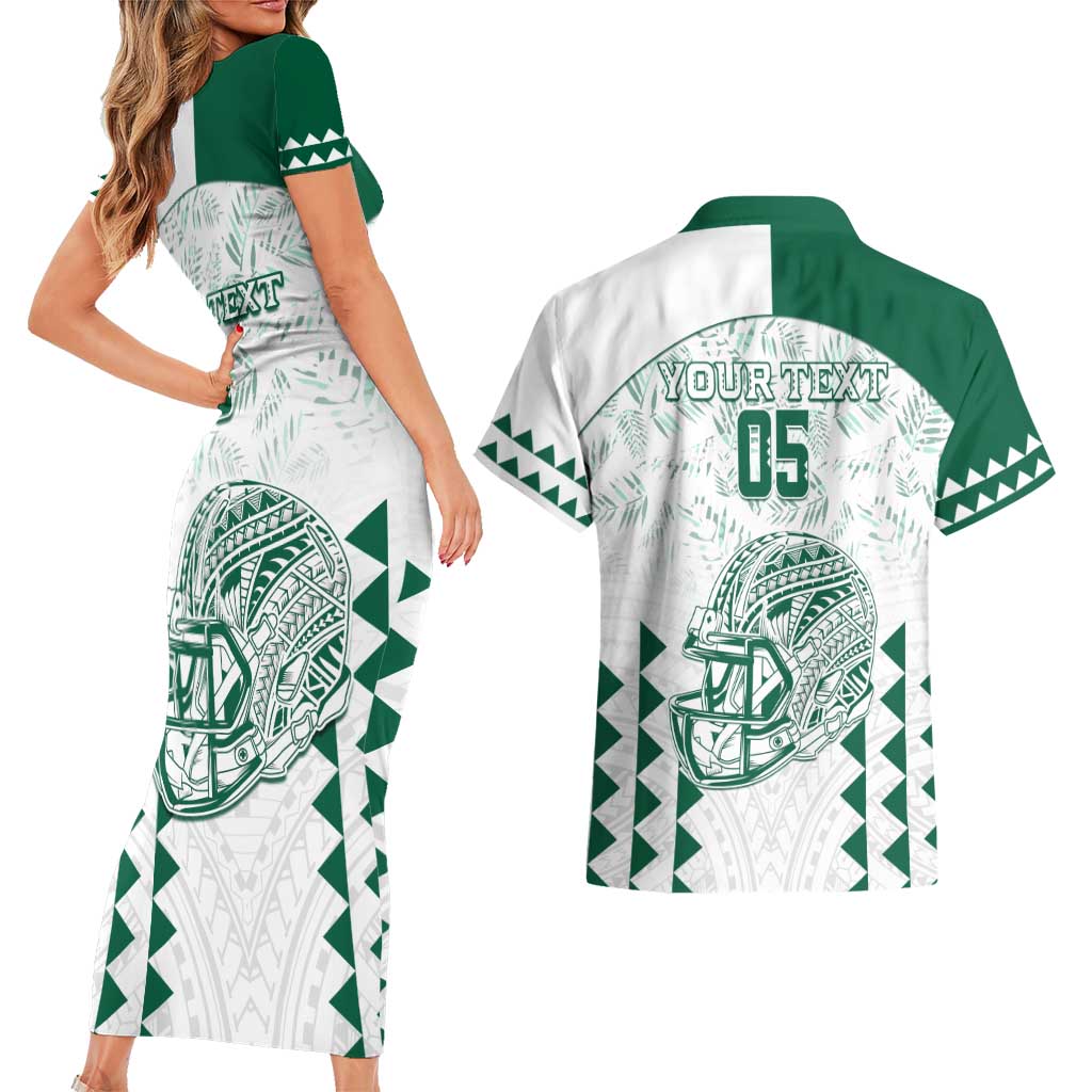 Custom Hawaii Football Couples Matching Short Sleeve Bodycon Dress and Hawaiian Shirt Rainbow Warriors Kakau Pattern LT05
