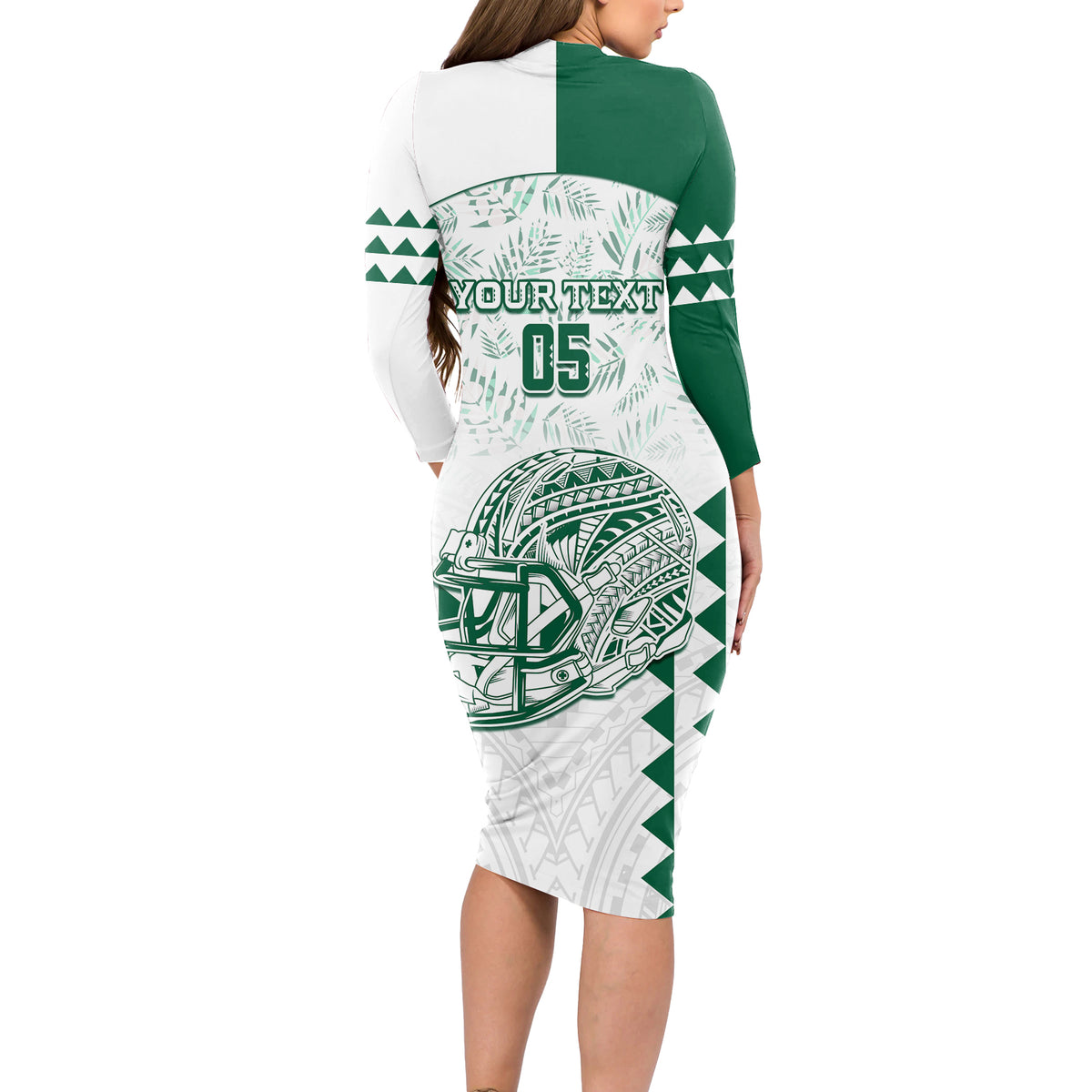Custom Hawaii Football Long Sleeve Bodycon Dress Rainbow Warriors Kakau Pattern LT05 - Polynesian Pride