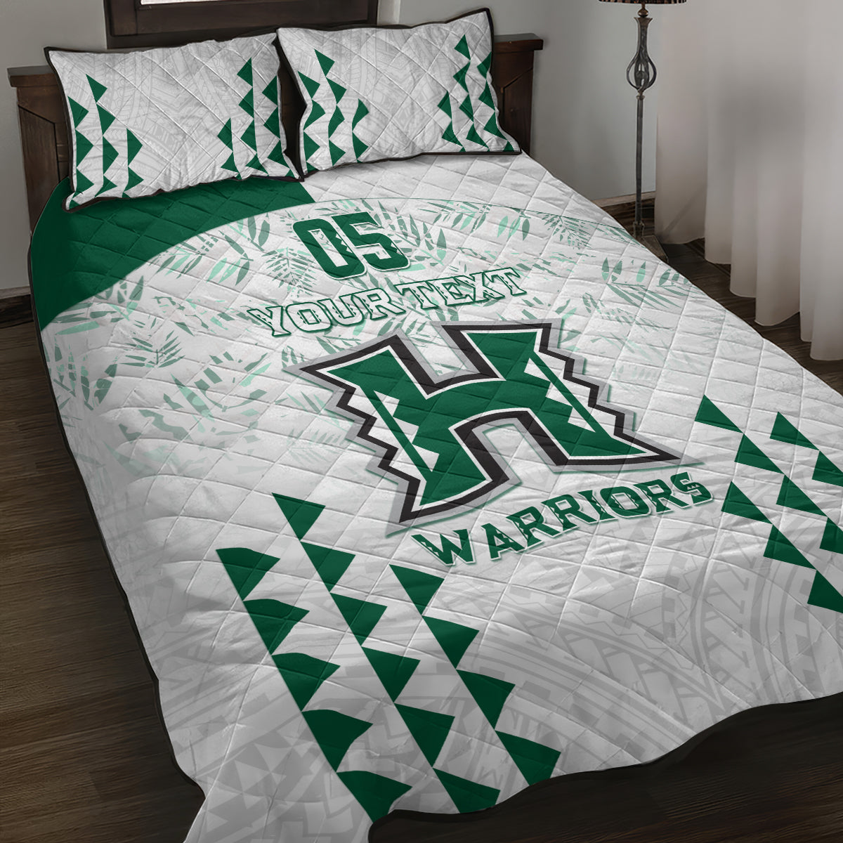 Custom Hawaii Football Quilt Bed Set Rainbow Warriors Kakau Pattern LT05 White - Polynesian Pride