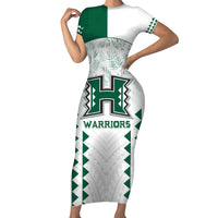 Custom Hawaii Football Short Sleeve Bodycon Dress Rainbow Warriors Kakau Pattern LT05 Long Dress White - Polynesian Pride