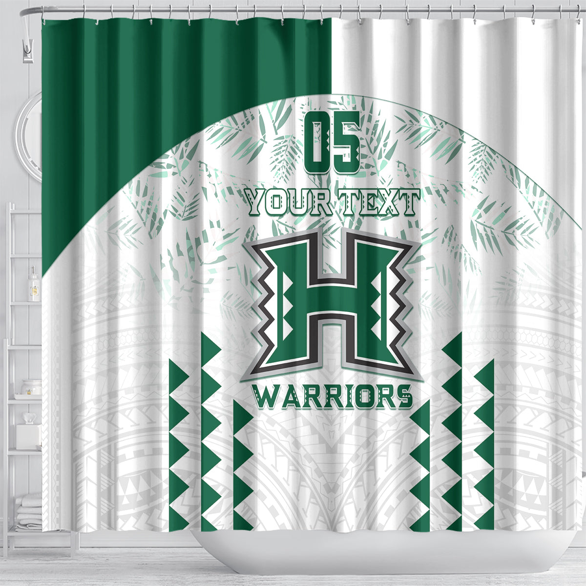 Custom Hawaii Football Shower Curtain Rainbow Warriors Kakau Pattern LT05 - Polynesian Pride