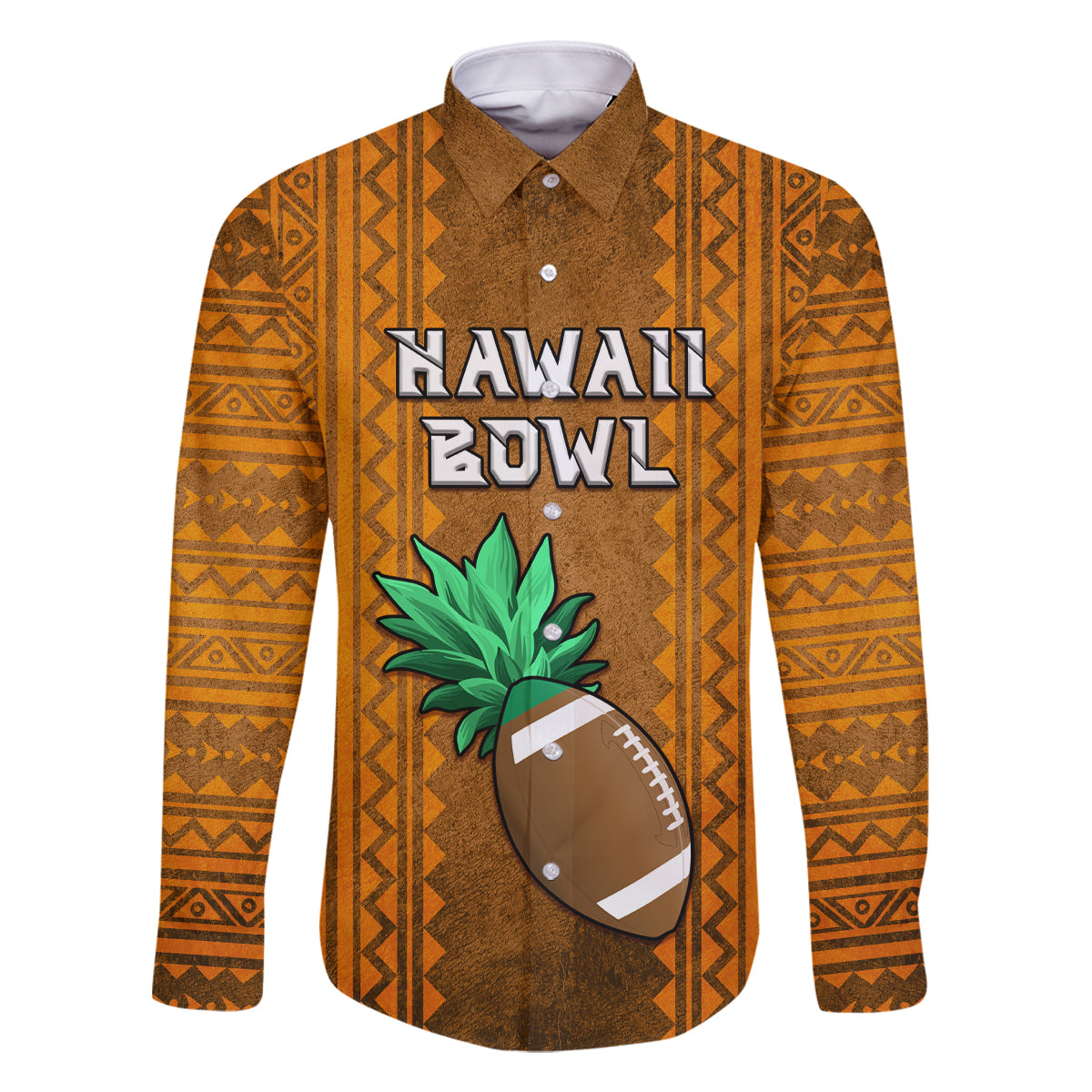 Custom Hawaii Honolulu Football Bowl Family Matching Off Shoulder Short Dress and Hawaiian Shirt Simple Style LT05 Dad's Shirt - Long Sleeve Brown - Polynesian Pride