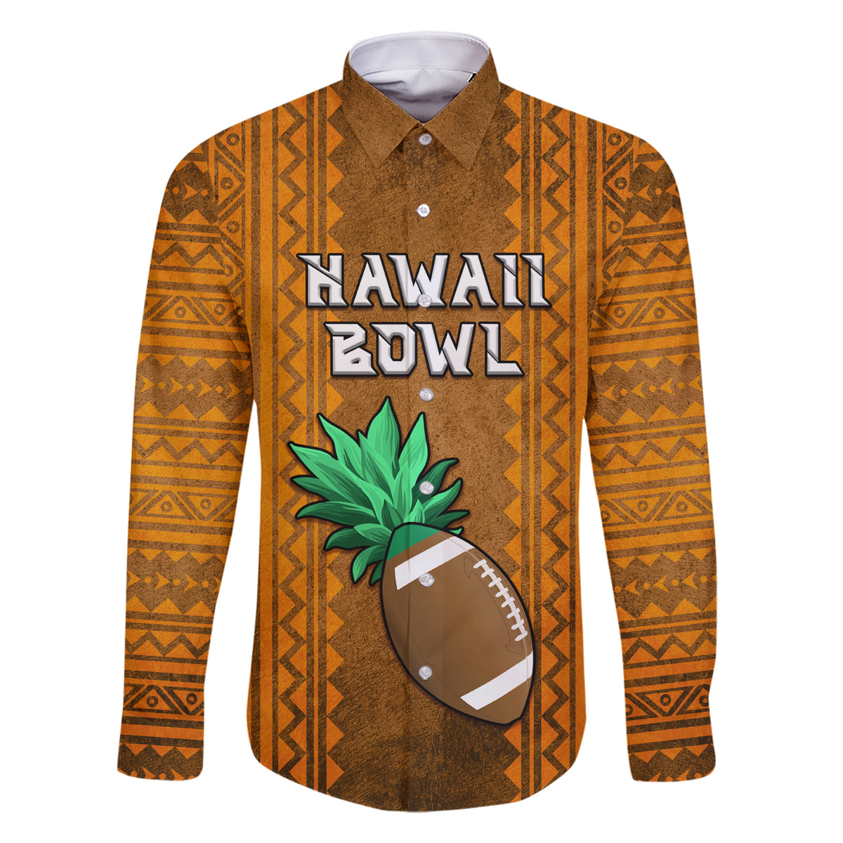 Custom Hawaii Honolulu Football Bowl Family Matching Short Sleeve Bodycon Dress and Hawaiian Shirt Simple Style LT05 Dad's Shirt - Long Sleeve Brown - Polynesian Pride