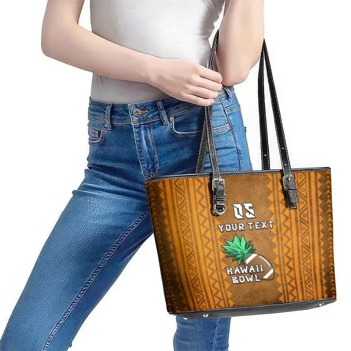 Custom Hawaii Honolulu Football Bowl Leather Tote Bag Simple Style LT05 - Polynesian Pride