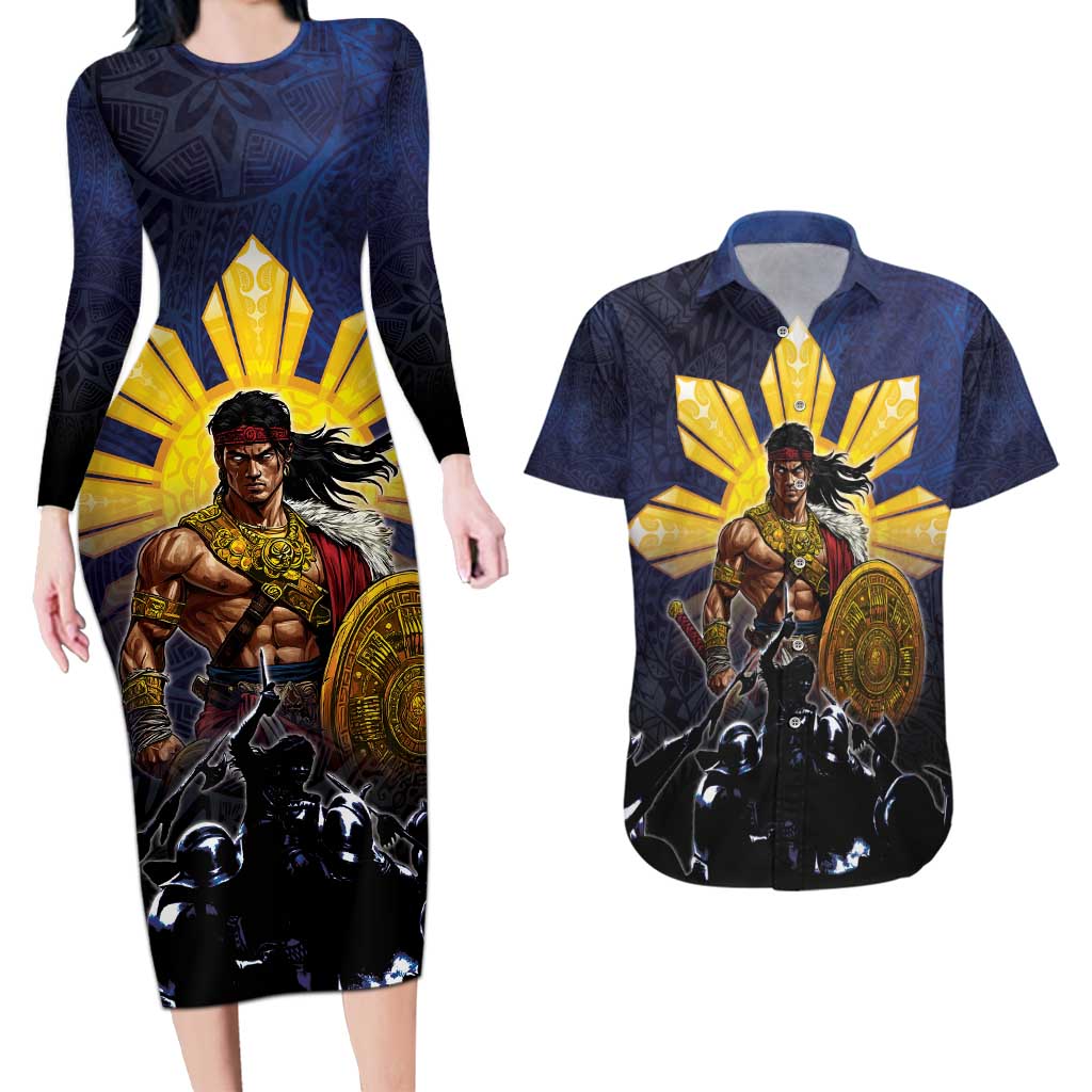 Philippines The First Hero Couples Matching Long Sleeve Bodycon Dress and Hawaiian Shirt Lapu Lapu Know Your Roots