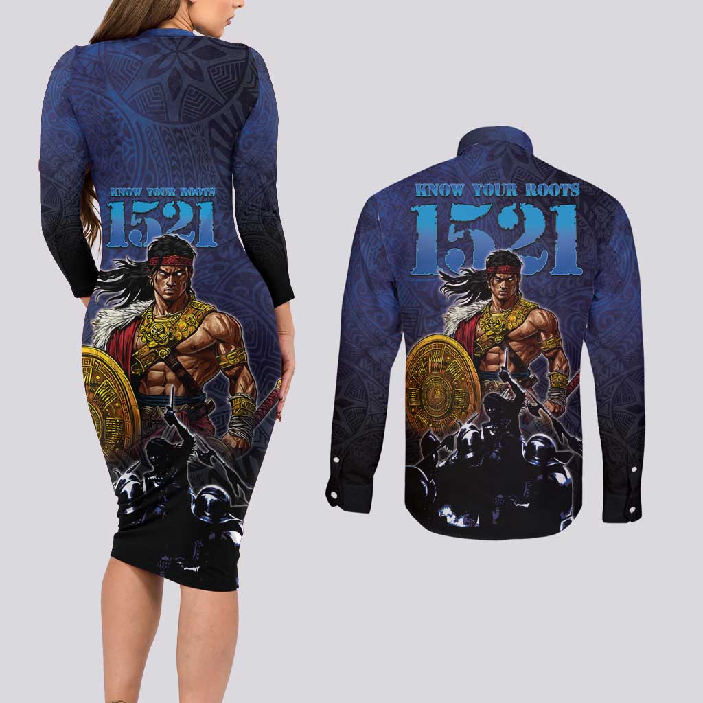Philippines The First Hero Couples Matching Long Sleeve Bodycon Dress and Long Sleeve Button Shirt Lapu Lapu Know Your Roots