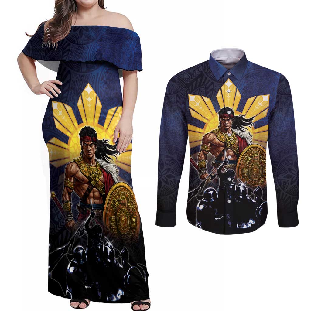 Philippines The First Hero Couples Matching Off Shoulder Maxi Dress and Long Sleeve Button Shirt Lapu Lapu Know Your Roots