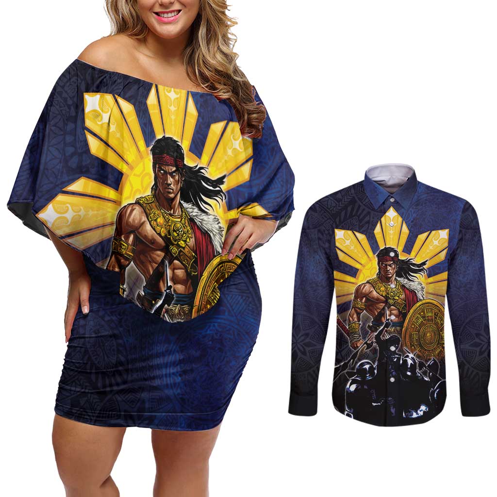 Philippines The First Hero Couples Matching Off Shoulder Short Dress and Long Sleeve Button Shirt Lapu Lapu Know Your Roots