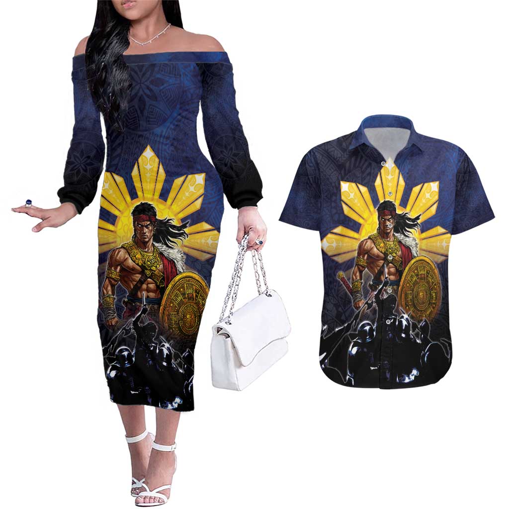 Philippines The First Hero Couples Matching Off The Shoulder Long Sleeve Dress and Hawaiian Shirt Lapu Lapu Know Your Roots