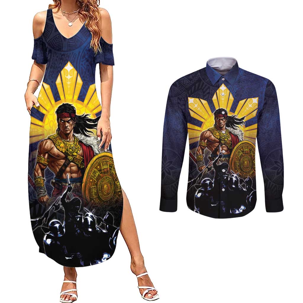 Philippines The First Hero Couples Matching Summer Maxi Dress and Long Sleeve Button Shirt Lapu Lapu Know Your Roots