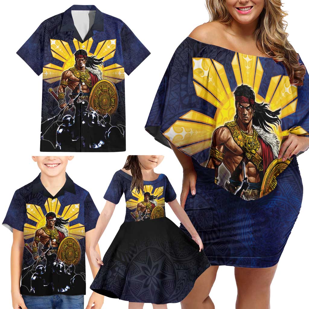 Philippines The First Hero Family Matching Off Shoulder Short Dress and Hawaiian Shirt Lapu Lapu Know Your Roots