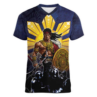 Philippines The First Hero Women V-Neck T-Shirt Lapu Lapu Know Your Roots LT05 Female Navy - Polynesian Pride
