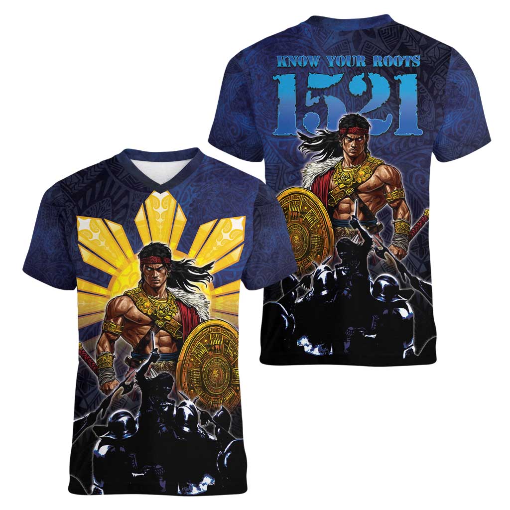 Philippines The First Hero Women V-Neck T-Shirt Lapu Lapu Know Your Roots LT05 - Polynesian Pride