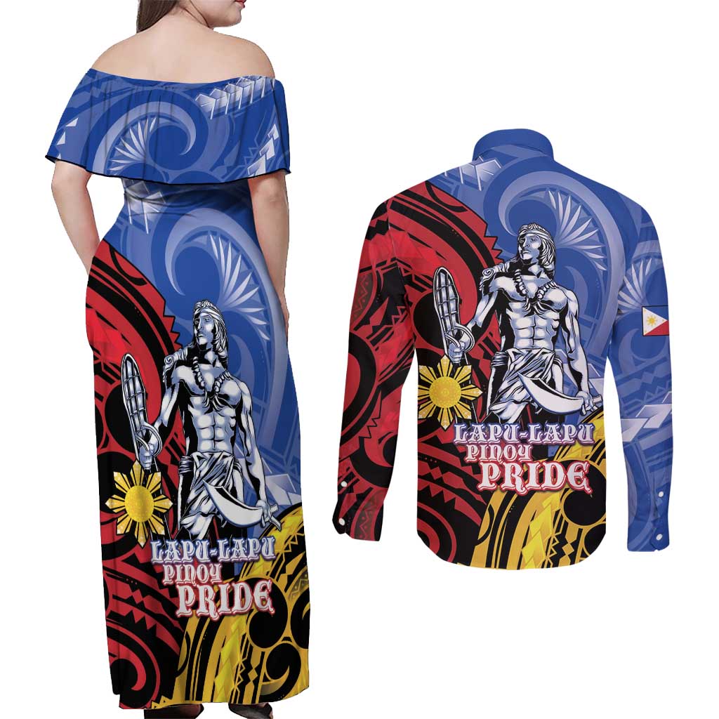 Philippines Lapu-Lapu Couples Matching Off Shoulder Maxi Dress and Long Sleeve Button Shirt Proud Of My King