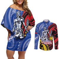 Philippines Lapu-Lapu Couples Matching Off Shoulder Short Dress and Long Sleeve Button Shirt Proud Of My King