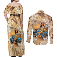 Aloha Hawaii Biker Couples Matching Off Shoulder Maxi Dress and Long Sleeve Button Shirt Ride To Paradise LT05 - Polynesian Pride