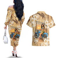Aloha Hawaii Biker Couples Matching Off The Shoulder Long Sleeve Dress and Hawaiian Shirt Ride To Paradise LT05 - Polynesian Pride