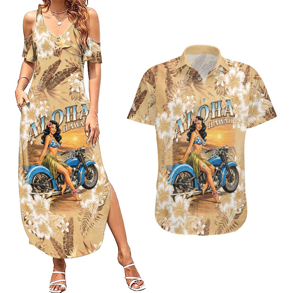 Aloha Hawaii Biker Couples Matching Summer Maxi Dress and Hawaiian Shirt Ride To Paradise