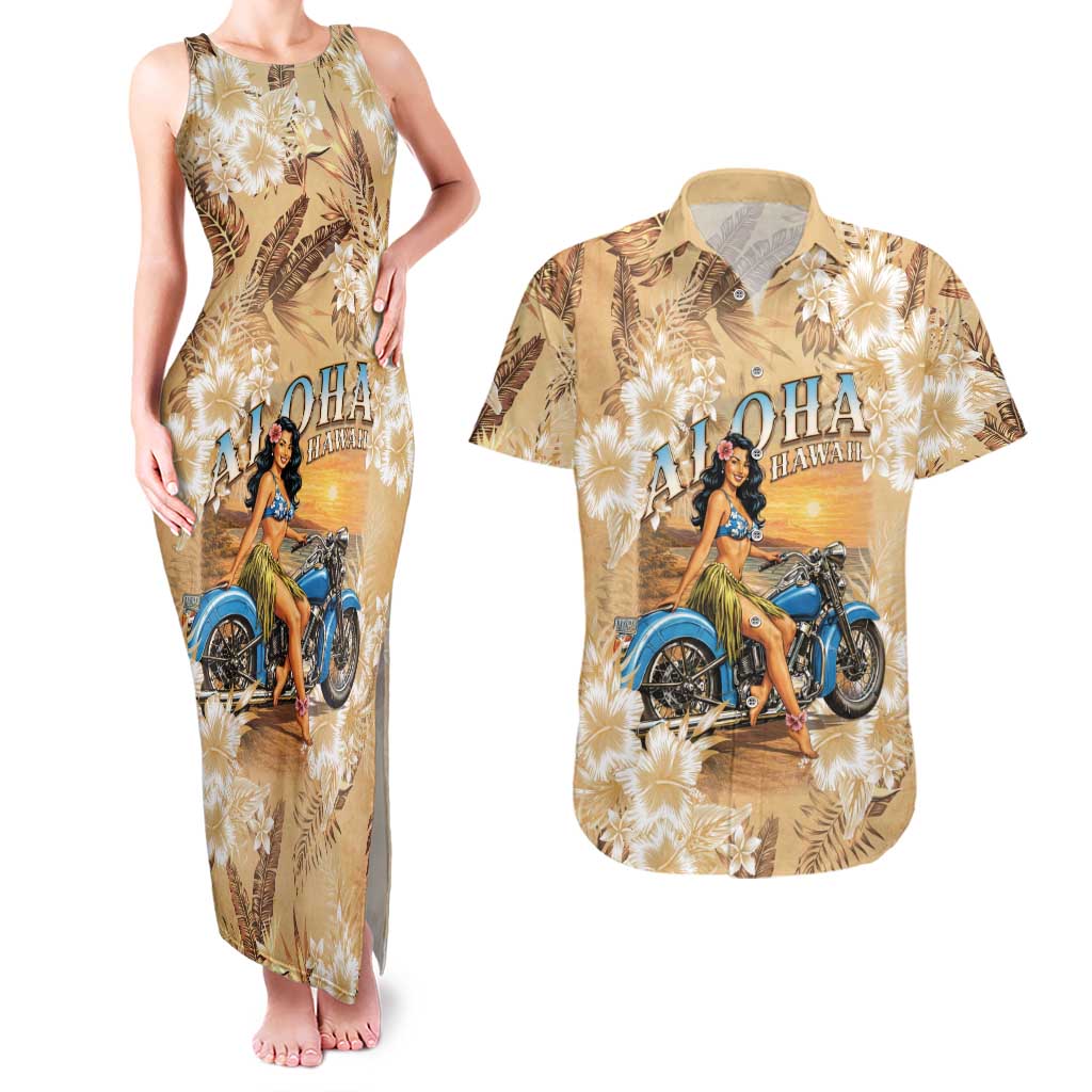 Aloha Hawaii Biker Couples Matching Tank Maxi Dress and Hawaiian Shirt Ride To Paradise