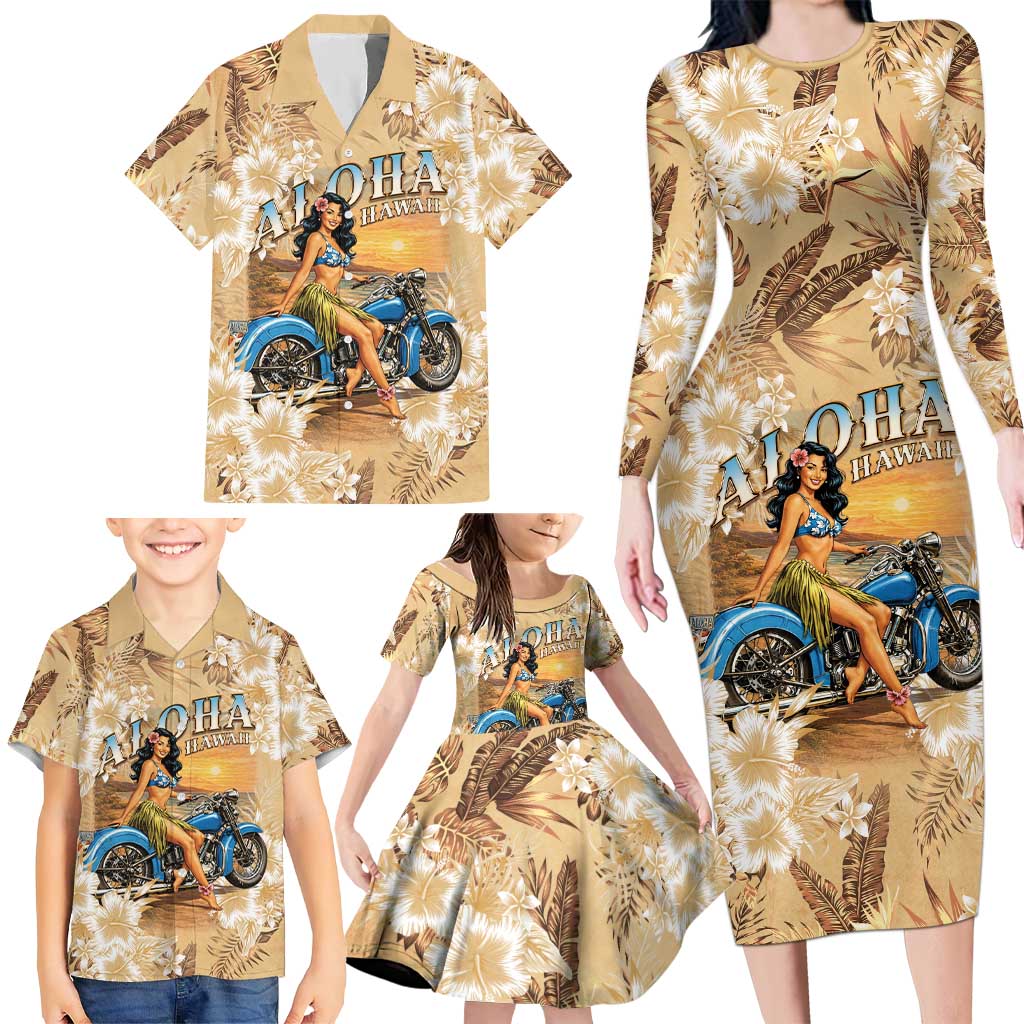 Aloha Hawaii Biker Family Matching Long Sleeve Bodycon Dress and Hawaiian Shirt Ride To Paradise