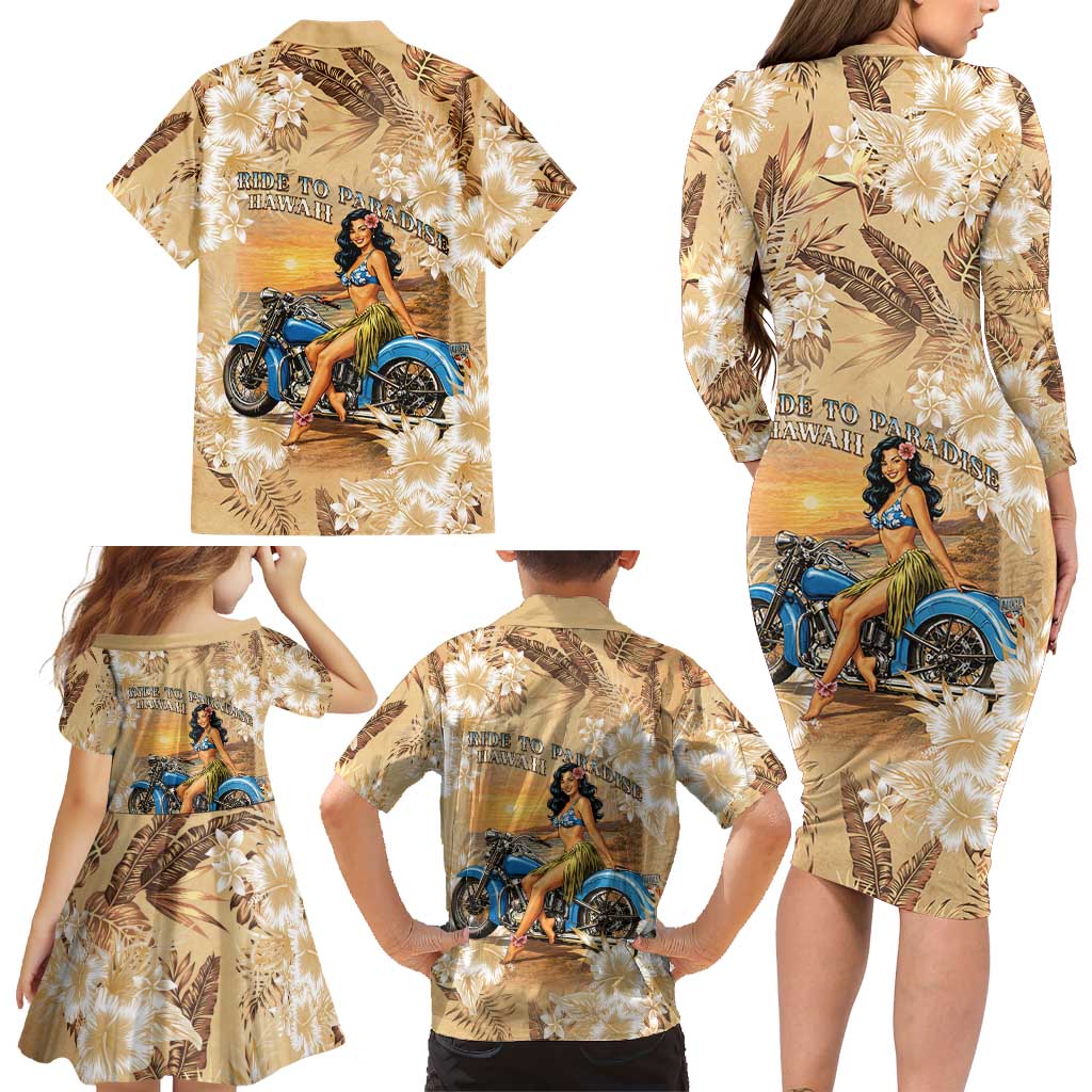 Aloha Hawaii Biker Family Matching Long Sleeve Bodycon Dress and Hawaiian Shirt Ride To Paradise