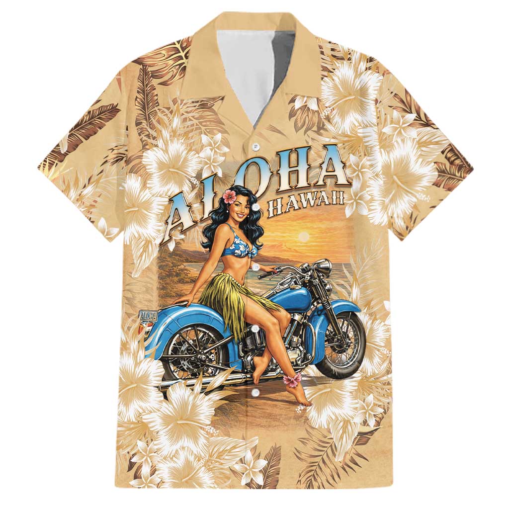 Aloha Hawaii Biker Family Matching Mermaid Dress and Hawaiian Shirt Ride To Paradise LT05 Dad's Shirt - Short Sleeve Beige - Polynesian Pride