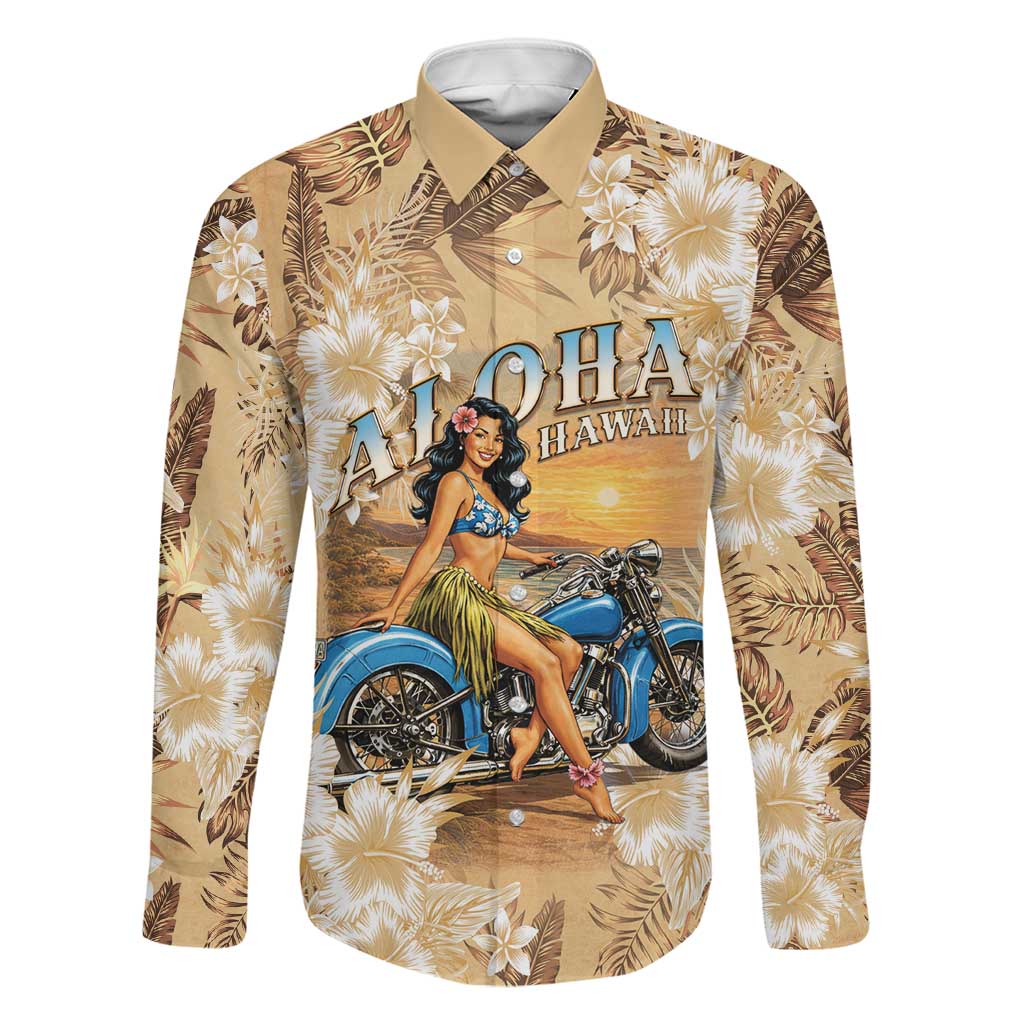 Aloha Hawaii Biker Family Matching Mermaid Dress and Hawaiian Shirt Ride To Paradise LT05 Dad's Shirt - Long Sleeve Beige - Polynesian Pride