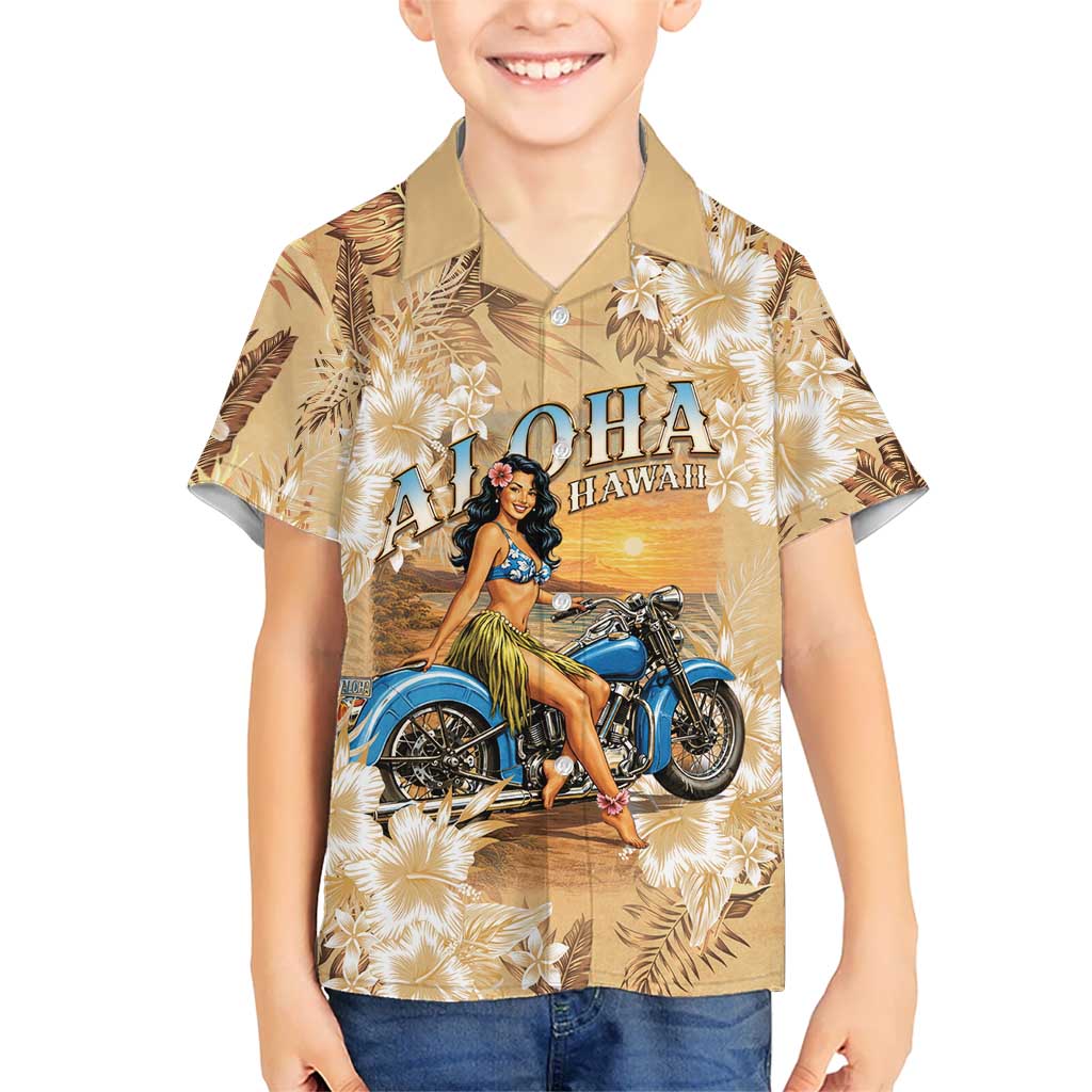 Aloha Hawaii Biker Family Matching Mermaid Dress and Hawaiian Shirt Ride To Paradise LT05 Son's Shirt Beige - Polynesian Pride