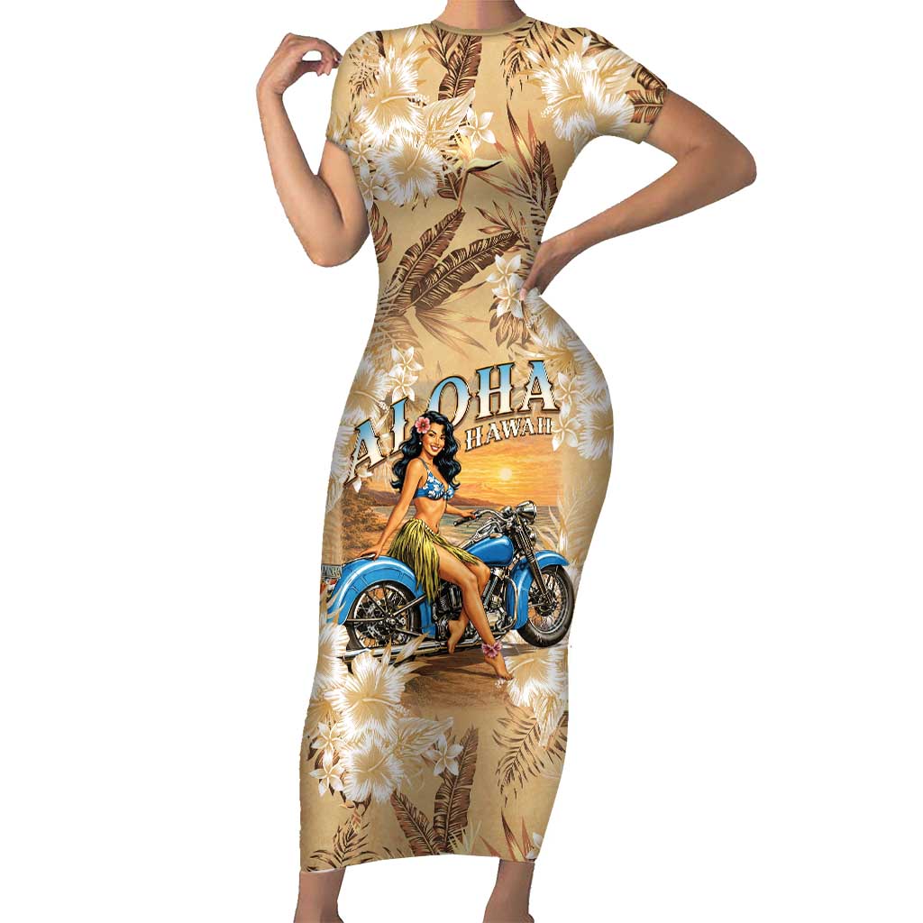 Aloha Hawaii Biker Family Matching Short Sleeve Bodycon Dress and Hawaiian Shirt Ride To Paradise