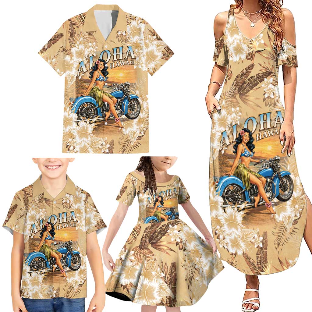 Aloha Hawaii Biker Family Matching Summer Maxi Dress and Hawaiian Shirt Ride To Paradise