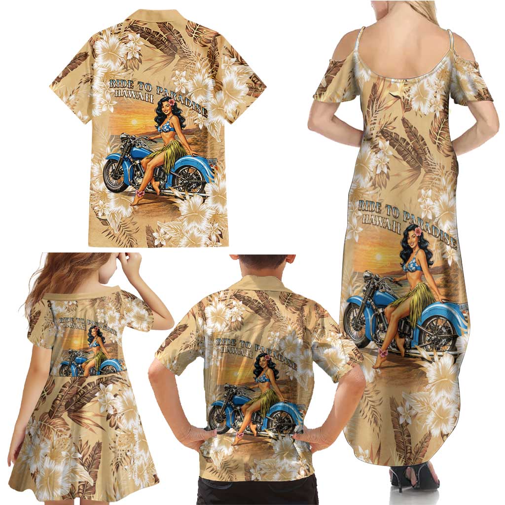 Aloha Hawaii Biker Family Matching Summer Maxi Dress and Hawaiian Shirt Ride To Paradise