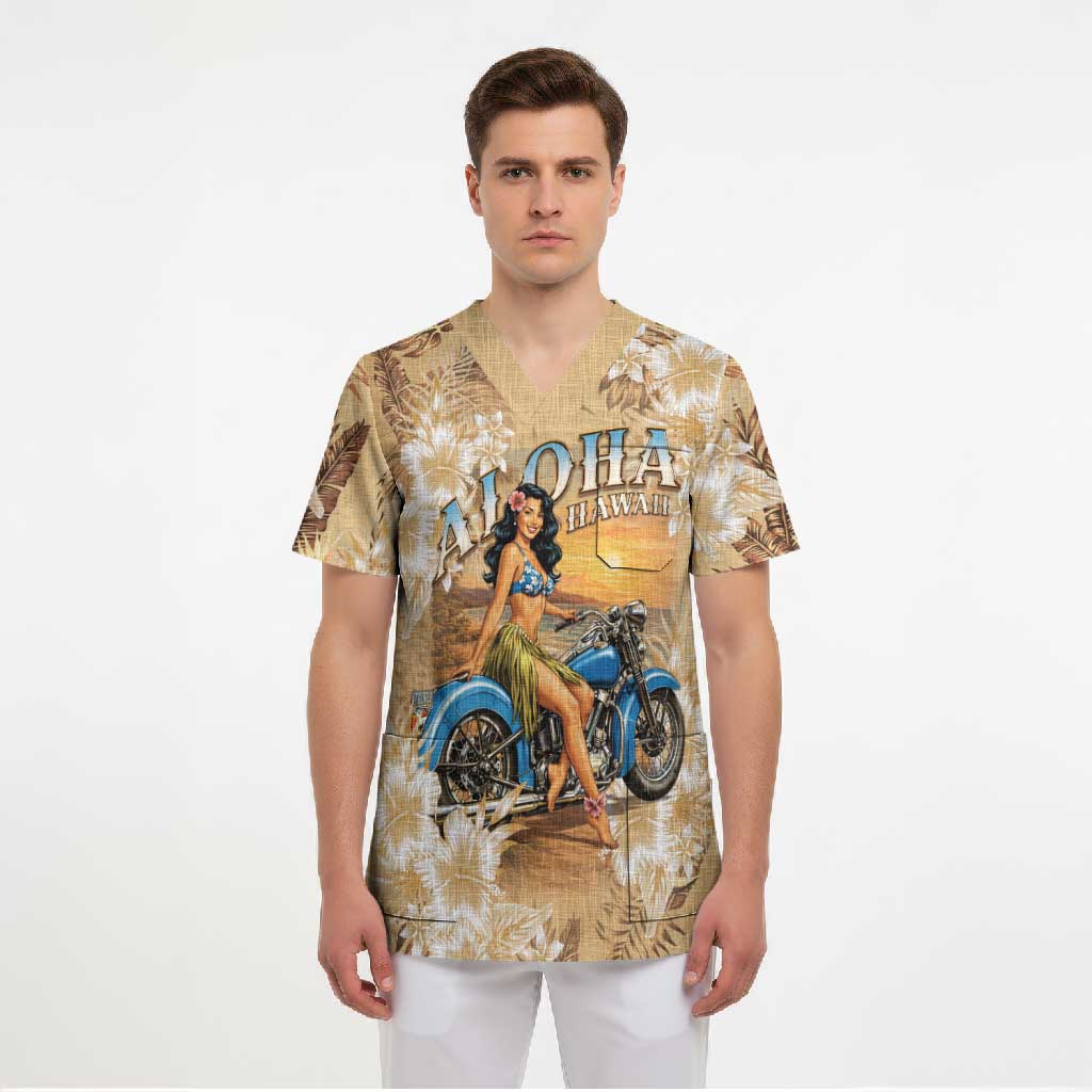 Aloha Hawaii Biker Scrub Top Ride To Paradise