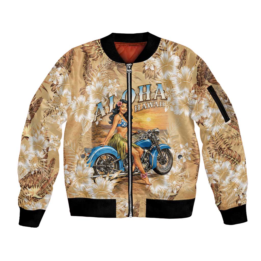 Aloha Hawaii Biker Sleeve Zip Bomber Jacket Ride To Paradise