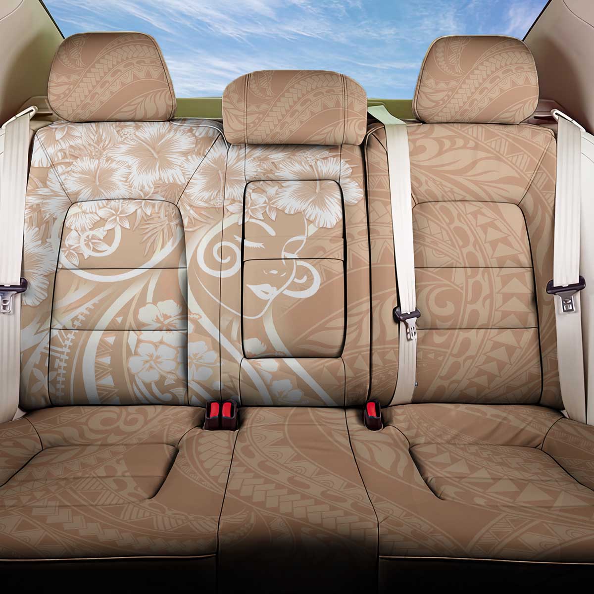 Polynesian Women's Day Back Car Seat Cover Brown Hibiscus Flowers With Polynesian Pattern