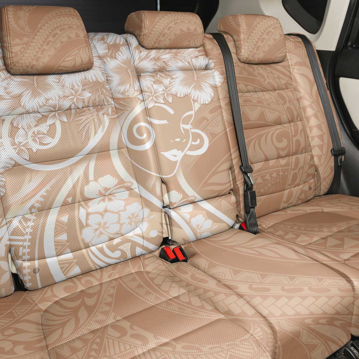 Polynesian Women's Day Back Car Seat Cover Brown Hibiscus Flowers With Polynesian Pattern