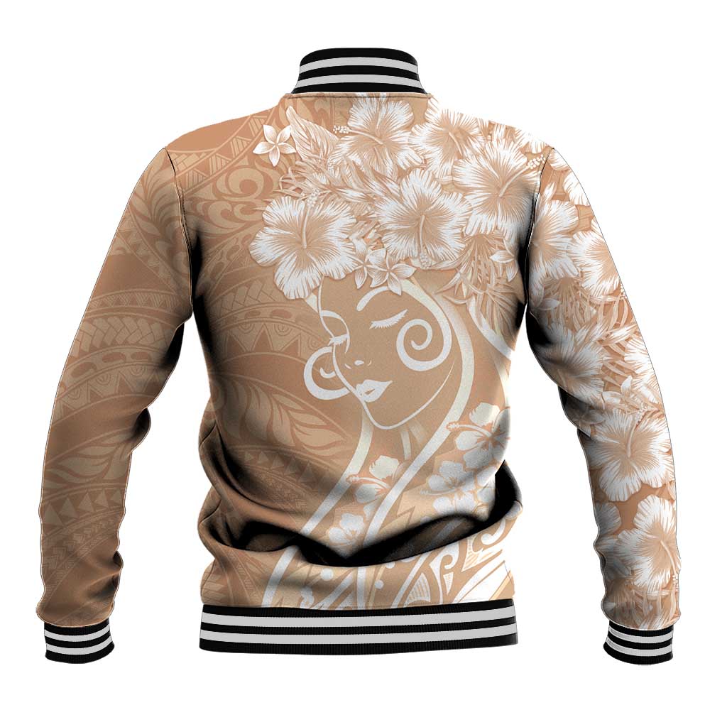Polynesian Women's Day Baseball Jacket Brown Hibiscus Flowers With Polynesian Pattern LT05 - Polynesian Pride