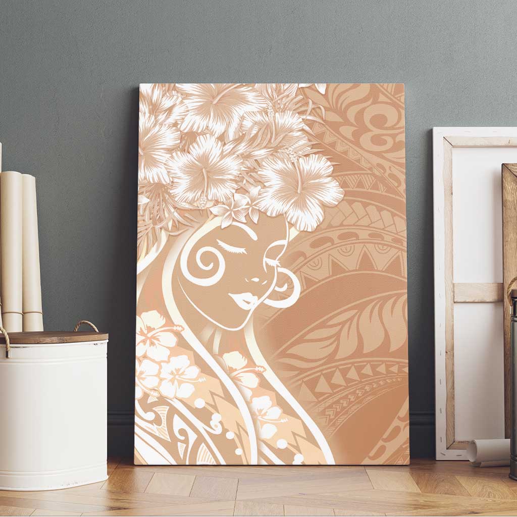 Polynesian Women's Day Canvas Wall Art Brown Hibiscus Flowers With Polynesian Pattern