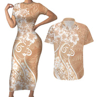 Polynesian Women's Day Couples Matching Short Sleeve Bodycon Dress and Hawaiian Shirt Brown Hibiscus Flowers With Polynesian Pattern LT05 Brown - Polynesian Pride