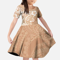 Polynesian Women's Day Family Matching Puletasi and Hawaiian Shirt Brown Hibiscus Flowers With Polynesian Pattern LT05 Daughter's Dress Brown - Polynesian Pride